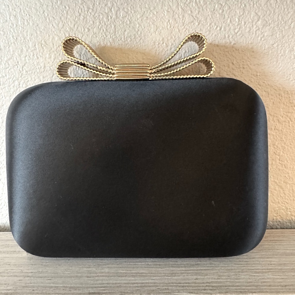 Talbots Elegant Black Clutch with Gold Bow Accent